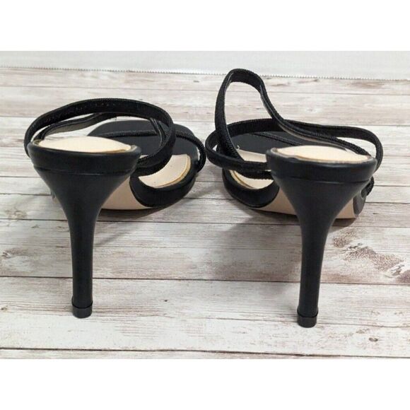 Womens Size US 7 Black Cream Open Toe Slip On Stiletto Strappy Heels - Picture 4 of 10